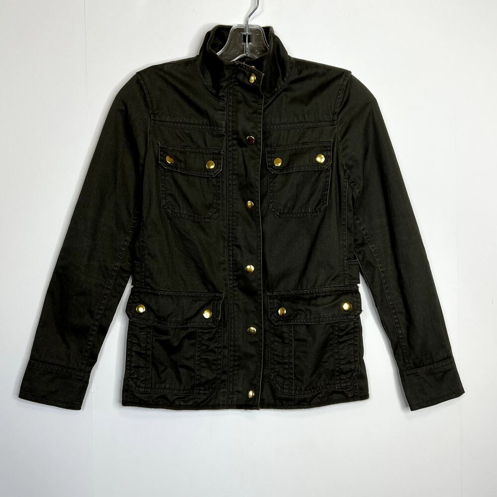 J. Crew Relaxed Boyfriend Field Jacket Green Womens XXS Military Style Cotton - Picture 2 of 12